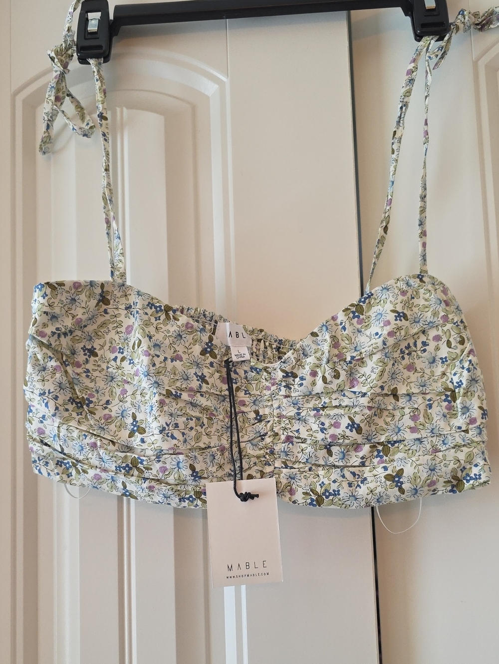 Mable Floral Tie-Strap Crop Top in Light Green